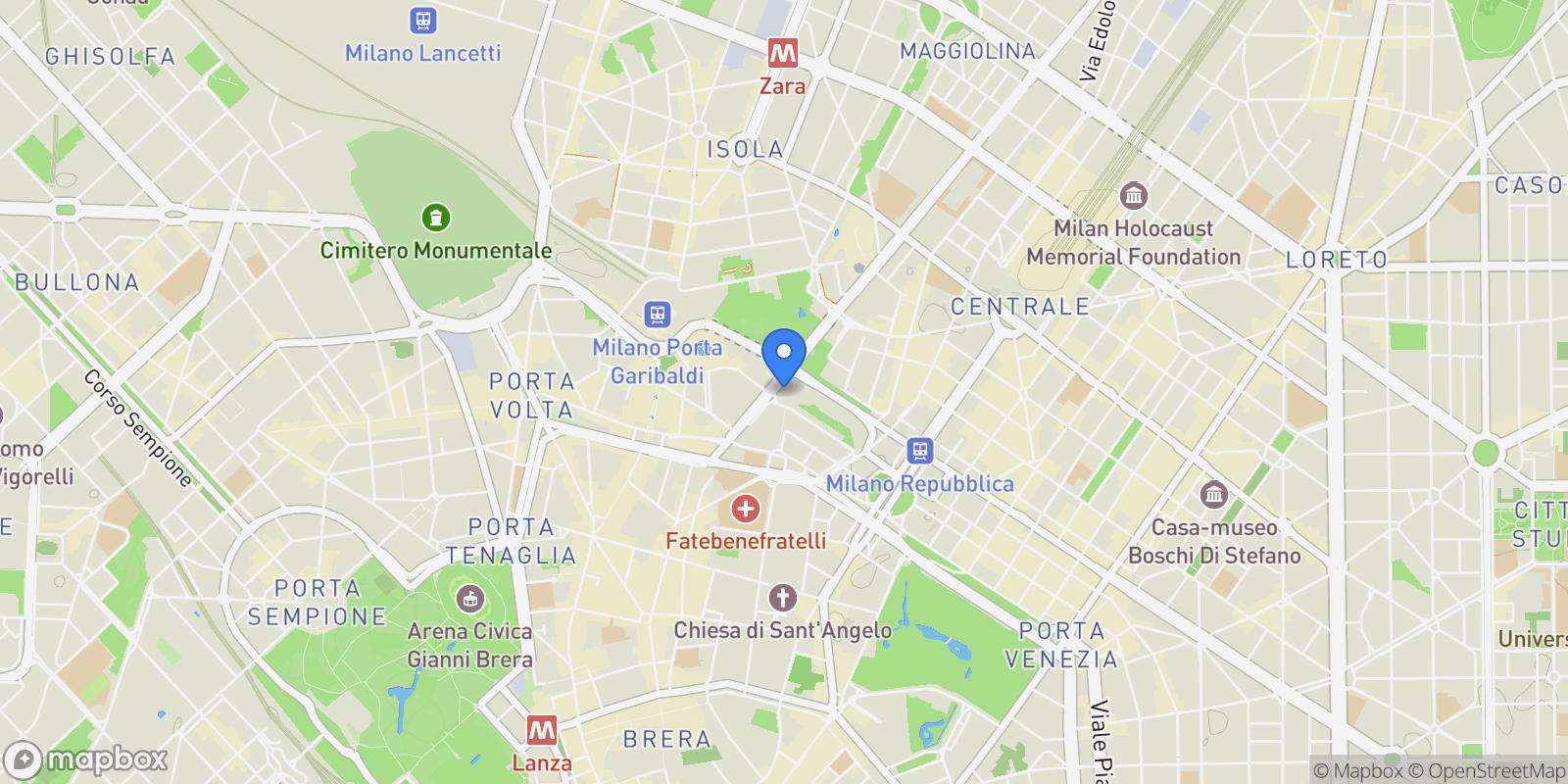 Map showing Via Vespucci, 12, Milan, Lombardy, Italy.