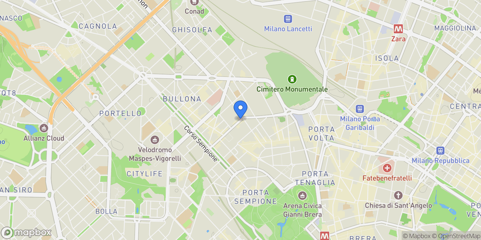 Map showing Via Procaccini, Milan, Lombardy, Italy.