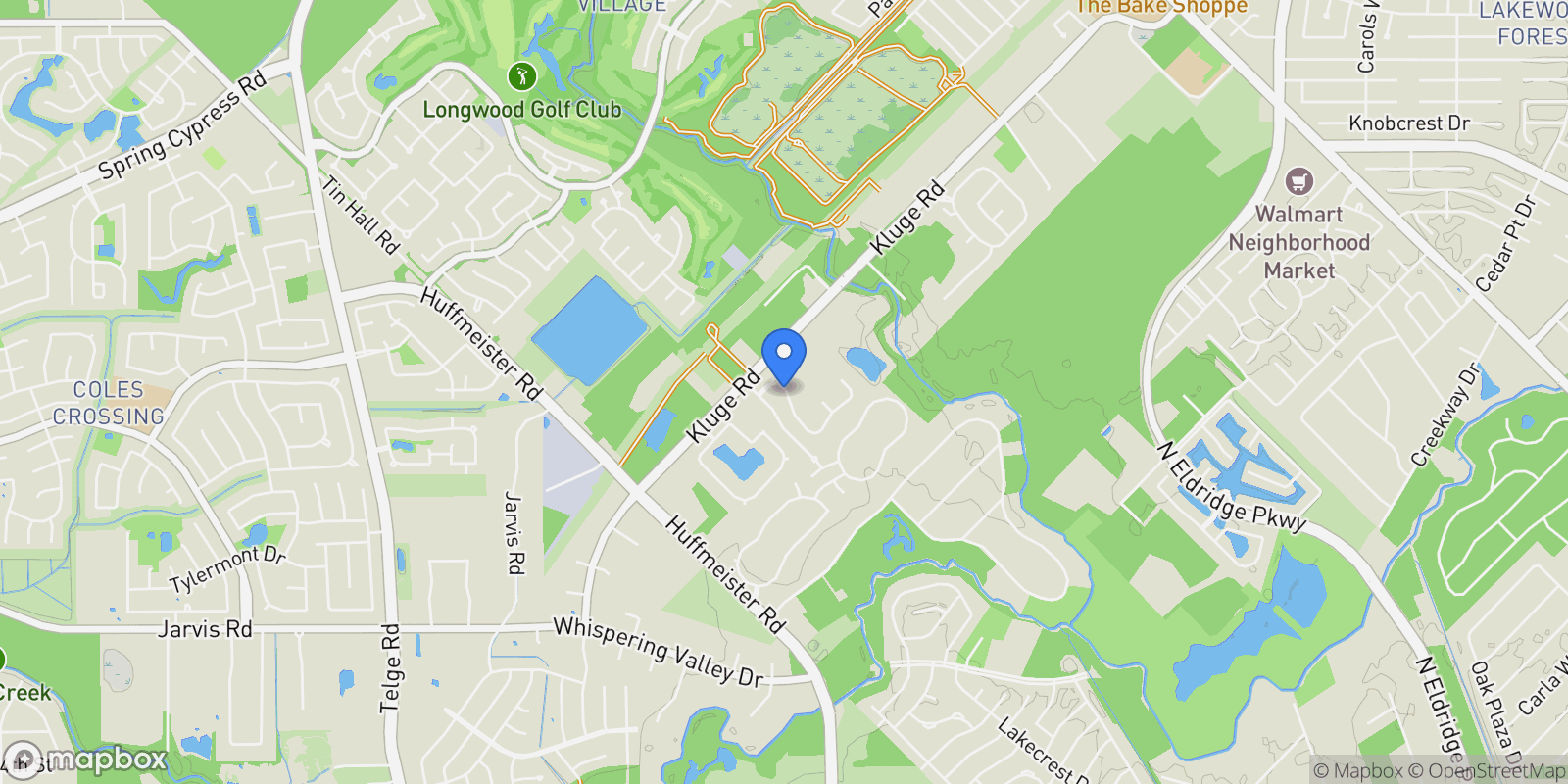 Map showing 13635 Kluge Corner Lane, Cypress, TX 77429, Houston, Texas, United States.