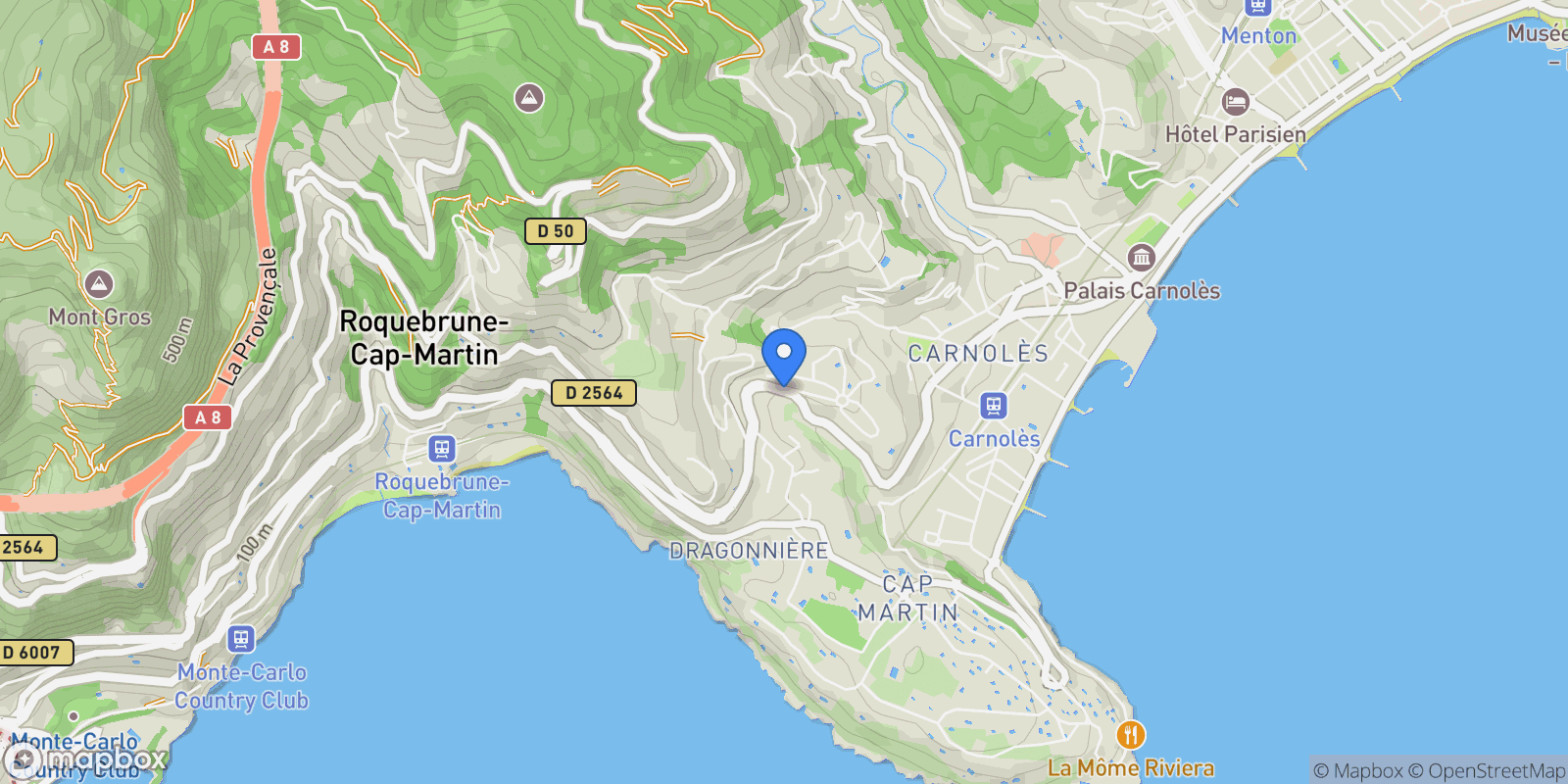 Map showing Roquebrune-Cap-Martin, Provence-Alpes-Côte d'Azur, France.