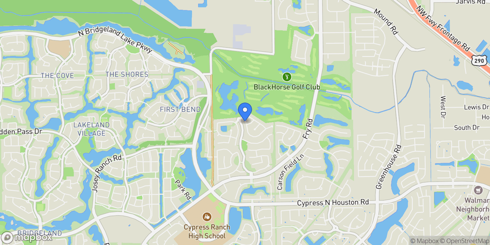 Map showing 11907 Silverwood Bend Lane, Cypress, TX 77433, Houston, Texas, United States.