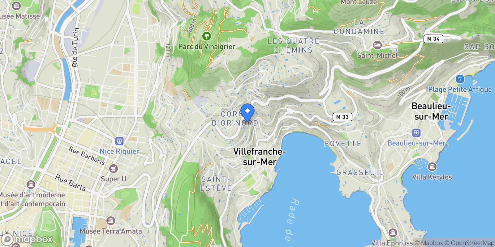 Map showing Villefranche-sur-Mer, Provence-Alpes-Côte d'Azur, France.