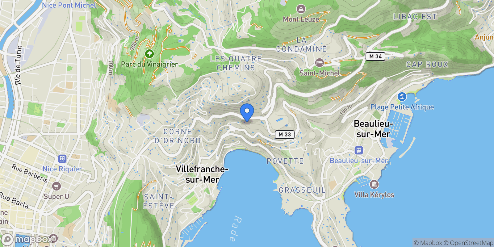 Map showing Villefranche-sur-Mer, Provence-Alpes-Côte d'Azur, France.