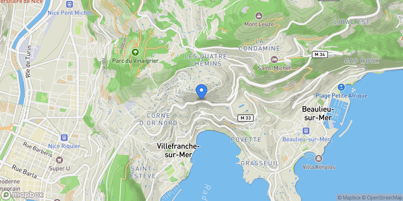 Map showing Villefranche-sur-Mer, Provence-Alpes-Côte d'Azur, France.