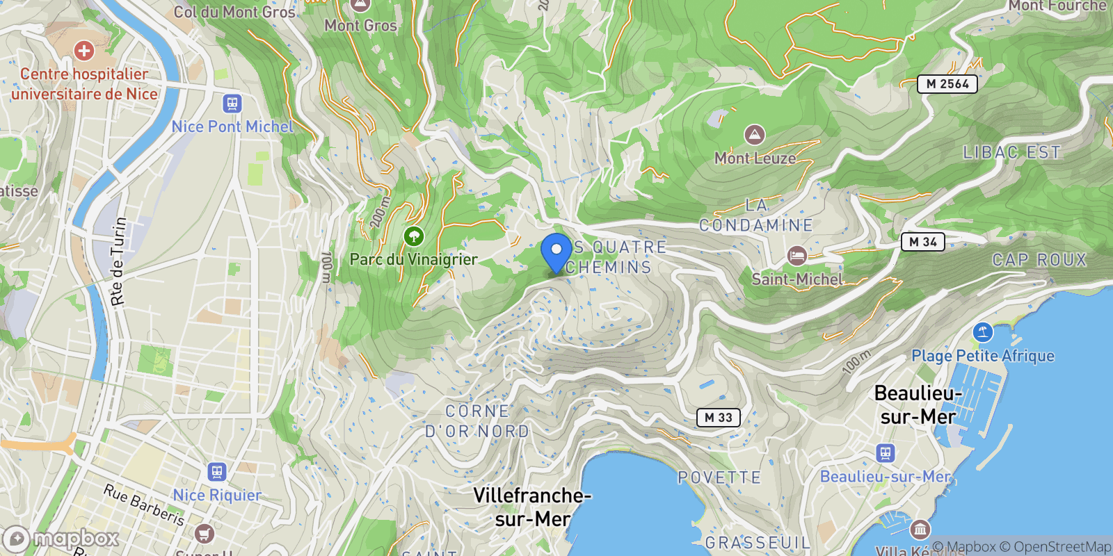 Map showing Nice, Provence-Alpes-Côte d'Azur, France.