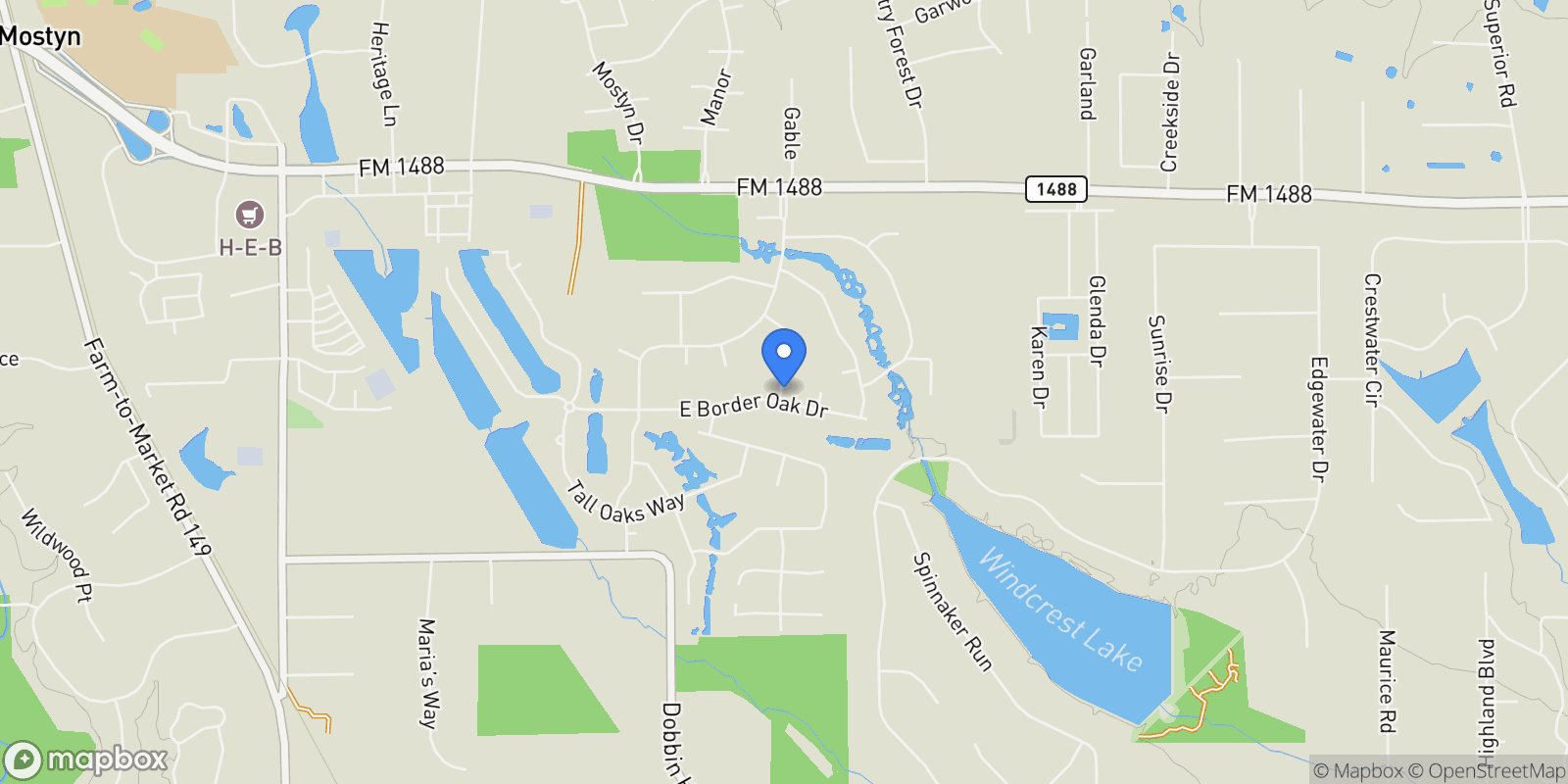 Map showing 33203 E Border Oak Court, Magnolia, TX 77354, Magnolia, Texas, United States.