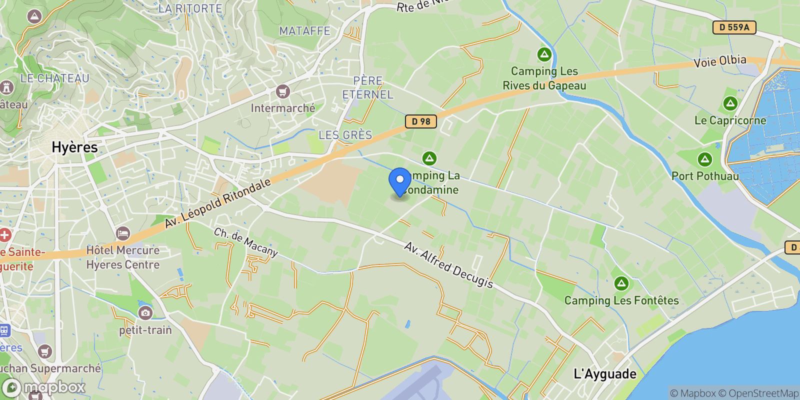 Map showing Hyères, Provence-Alpes-Côte d'Azur, France.