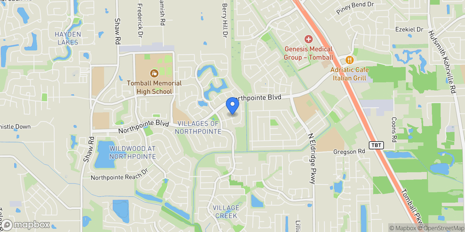 Map showing 12414 Montebello Manor Lane, Tomball, TX 77377, Tomball, Texas, United States.