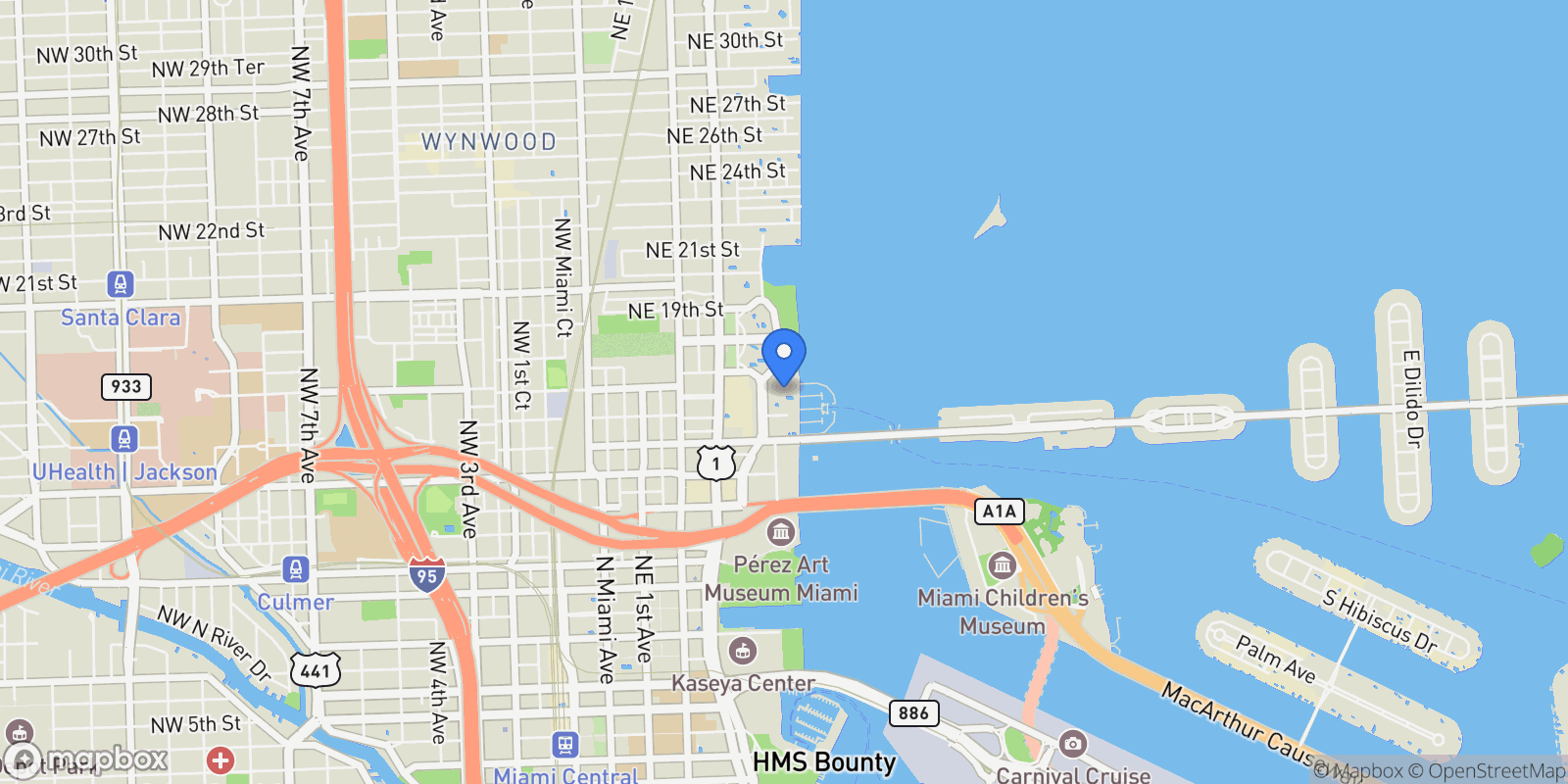 Map showing 1717 N Bayshore Dr A-3451, Miami, Florida, United States.