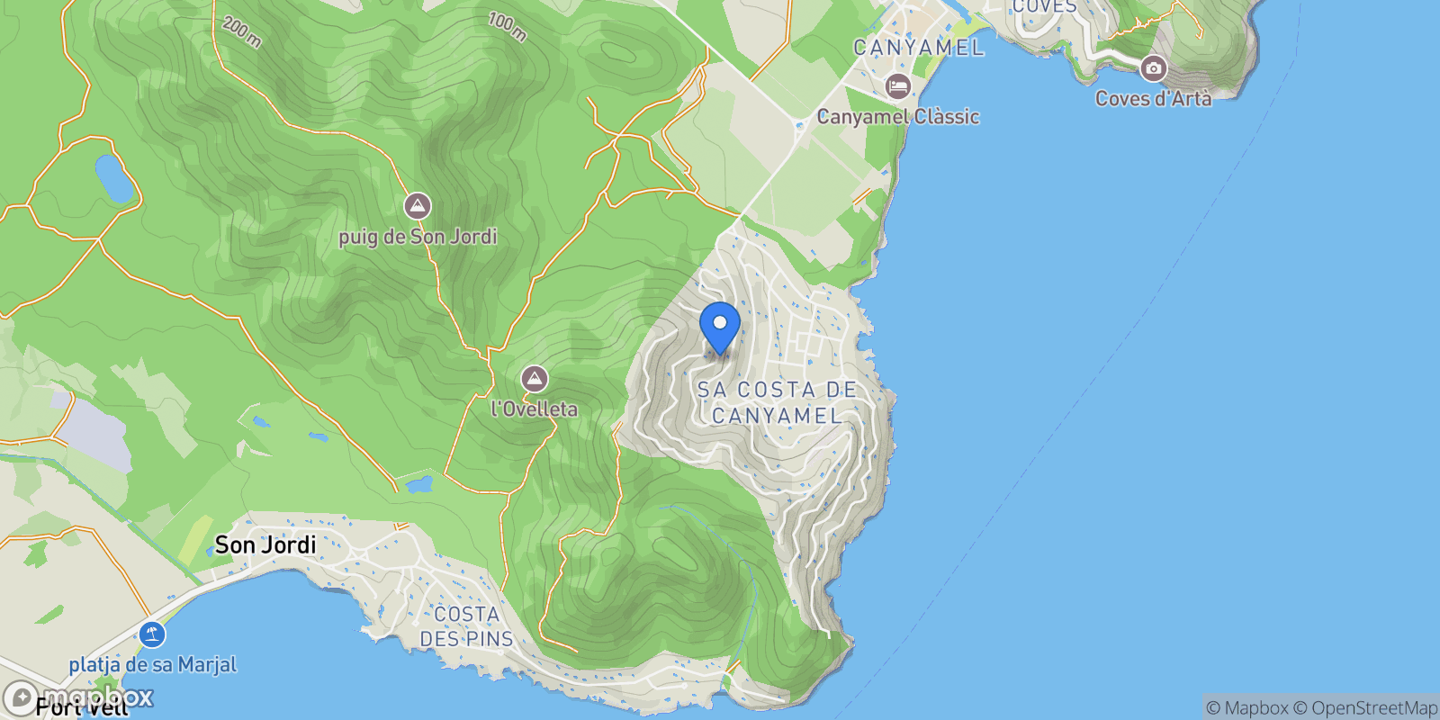 Map showing Canyamel, Mallorca, Canyamel, Capdepera, Balearic Islands, Spain.