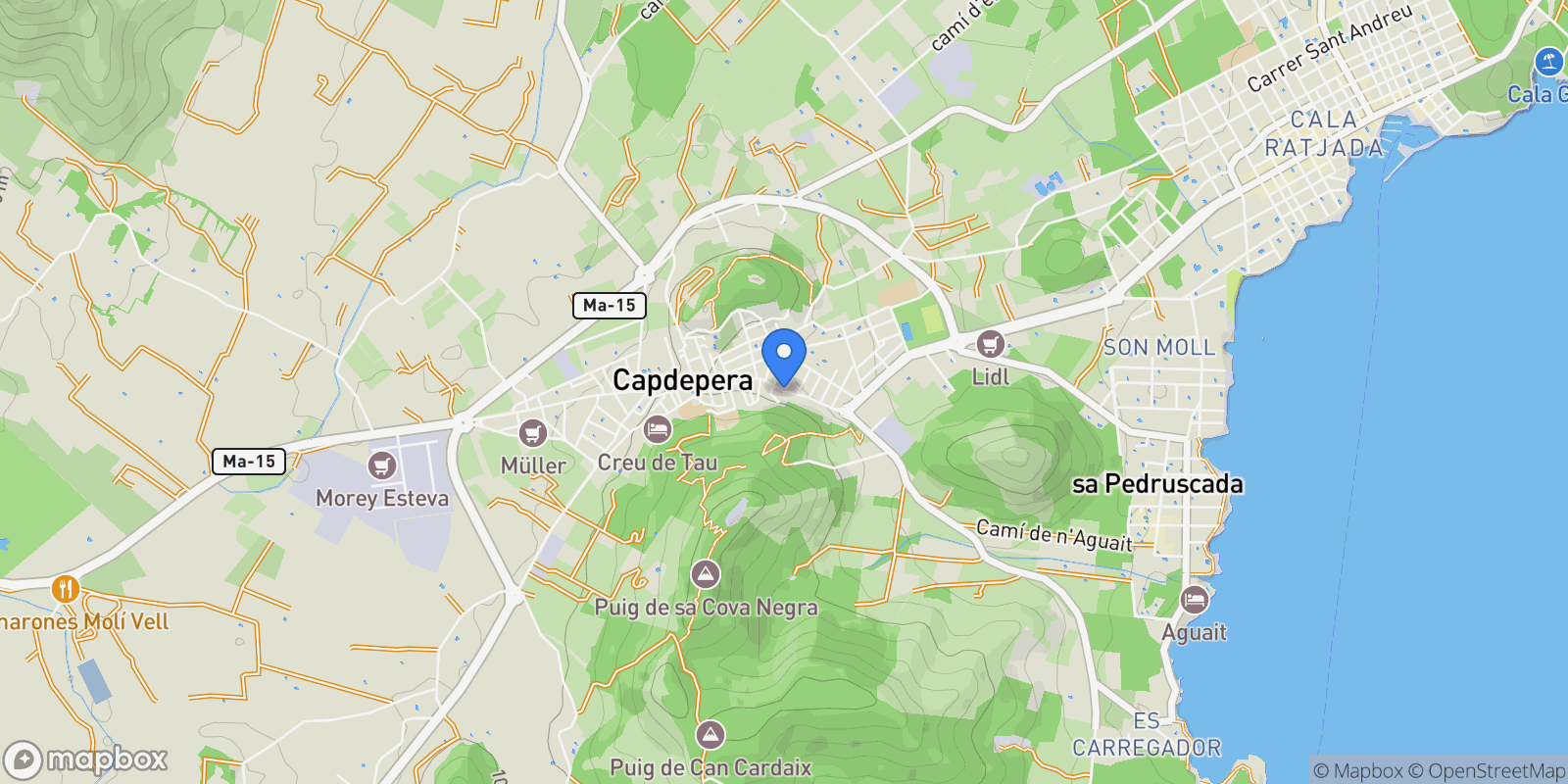 Map showing Capdepera, Mallorca, Capdepera, Capdepera, Balearic Islands, Spain.