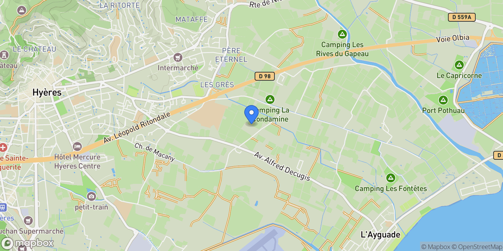 Map showing Hyères, Provence-Alpes-Côte d'Azur, France.
