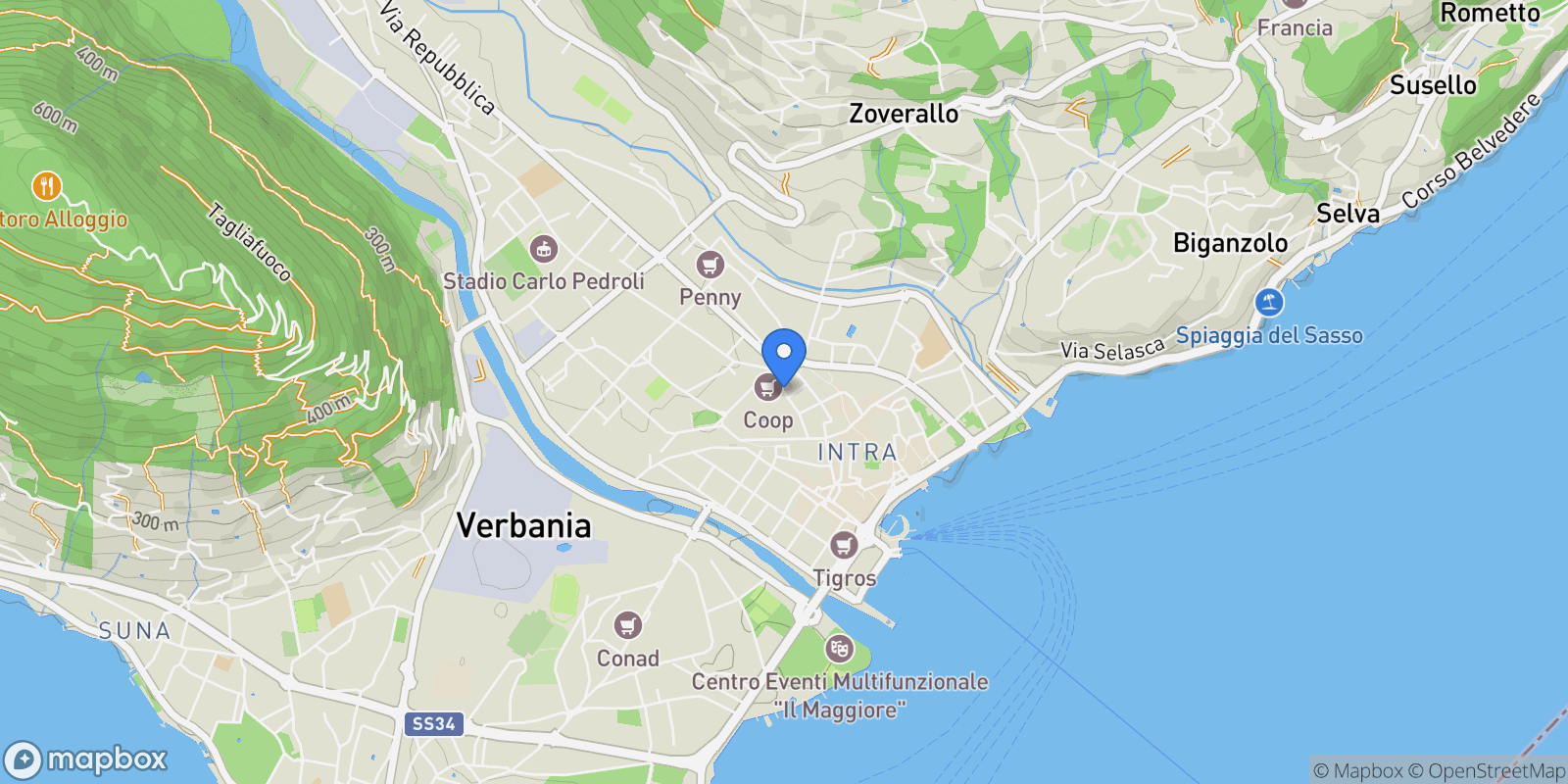 Map showing Via Fratelli Cervi, 28921 Intra VB, Italy, Intra, Piedmont, Italy.
