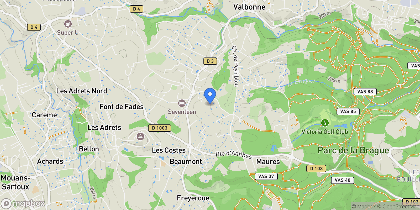 Map showing Valbonne, Provence-Alpes-Côte d'Azur, France.