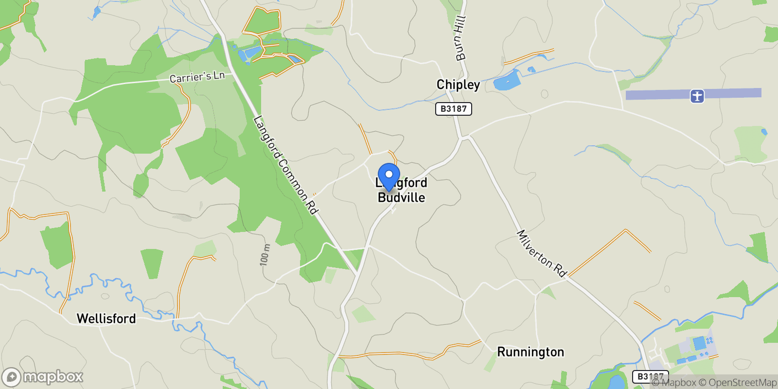Map showing Langford Budville, Wellington, Langford Budville, England, United Kingdom.