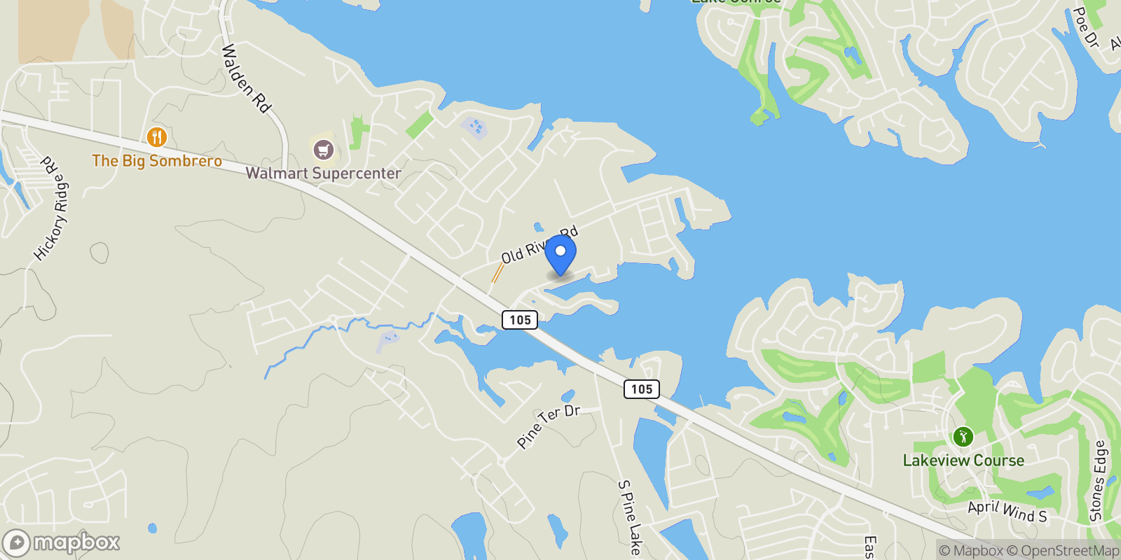 Map showing 2025 S Shore Boulevard, Montgomery, TX 77356, Montgomery, Texas, United States.