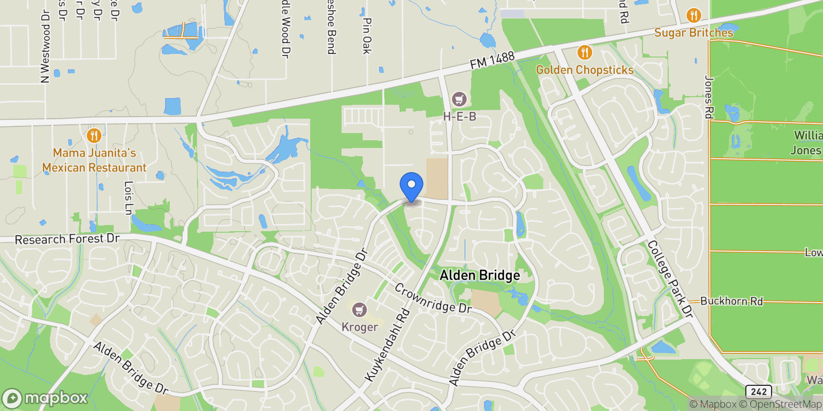 Map showing 42 W Gaslight Place, The Woodlands, TX 77382, The Woodlands, Texas, United States.