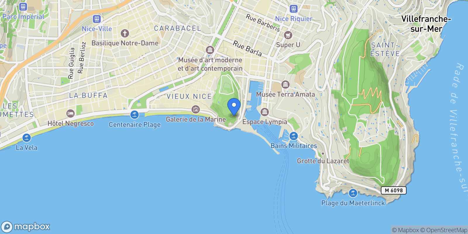 Map showing Nice, Provence-Alpes-Côte d'Azur, France.