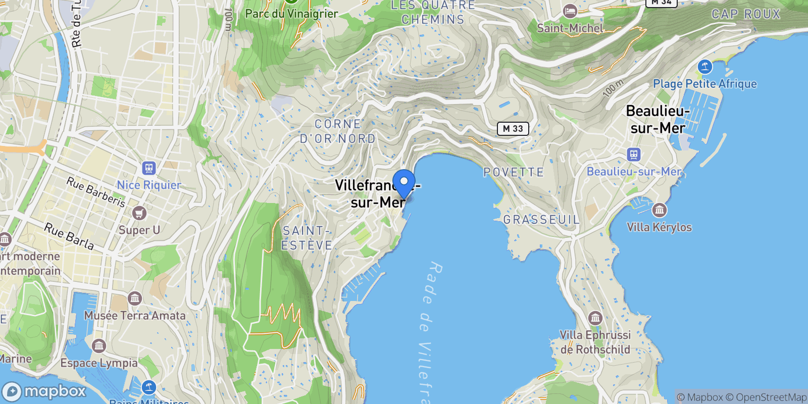 Map showing Villefranche-sur-Mer, Provence-Alpes-Côte d'Azur, France.