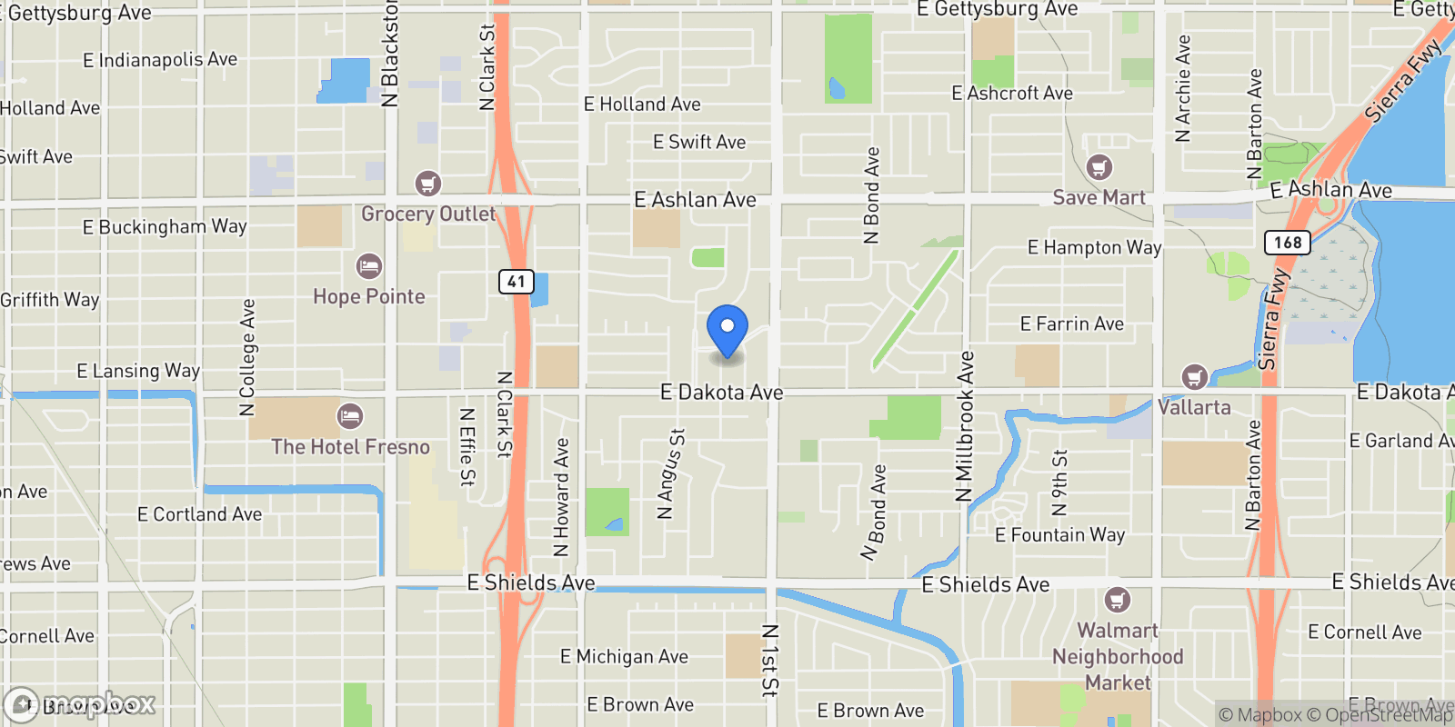 Map showing 3862 Orchard Street N, Fresno, CA 93726, Fresno, California, United States.