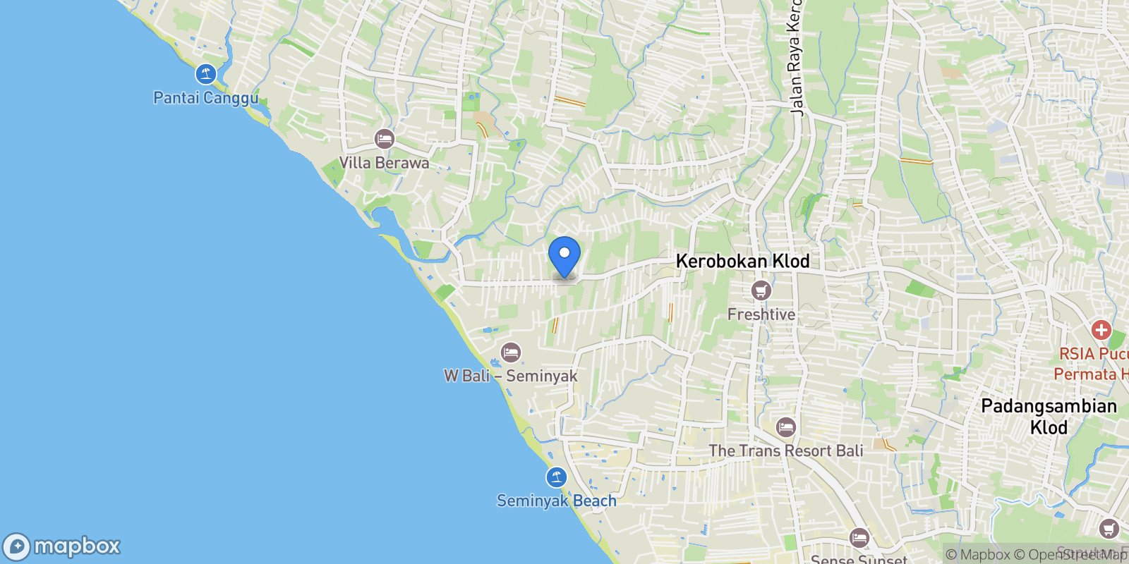 Map showing Jl. Batu Belig, Kerobokan Kelod, Kec. Kuta Utara, Kabupaten Badung, Bali, Indonesia, Bali, Indonesia.