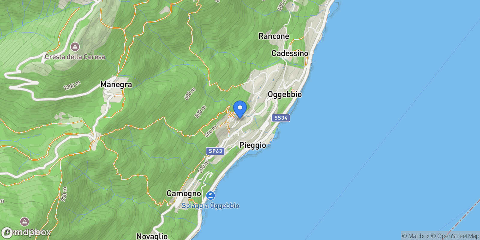Map showing Via Dumera, 28824 Oggebbio VB, Italy, Piedmont, Italy.