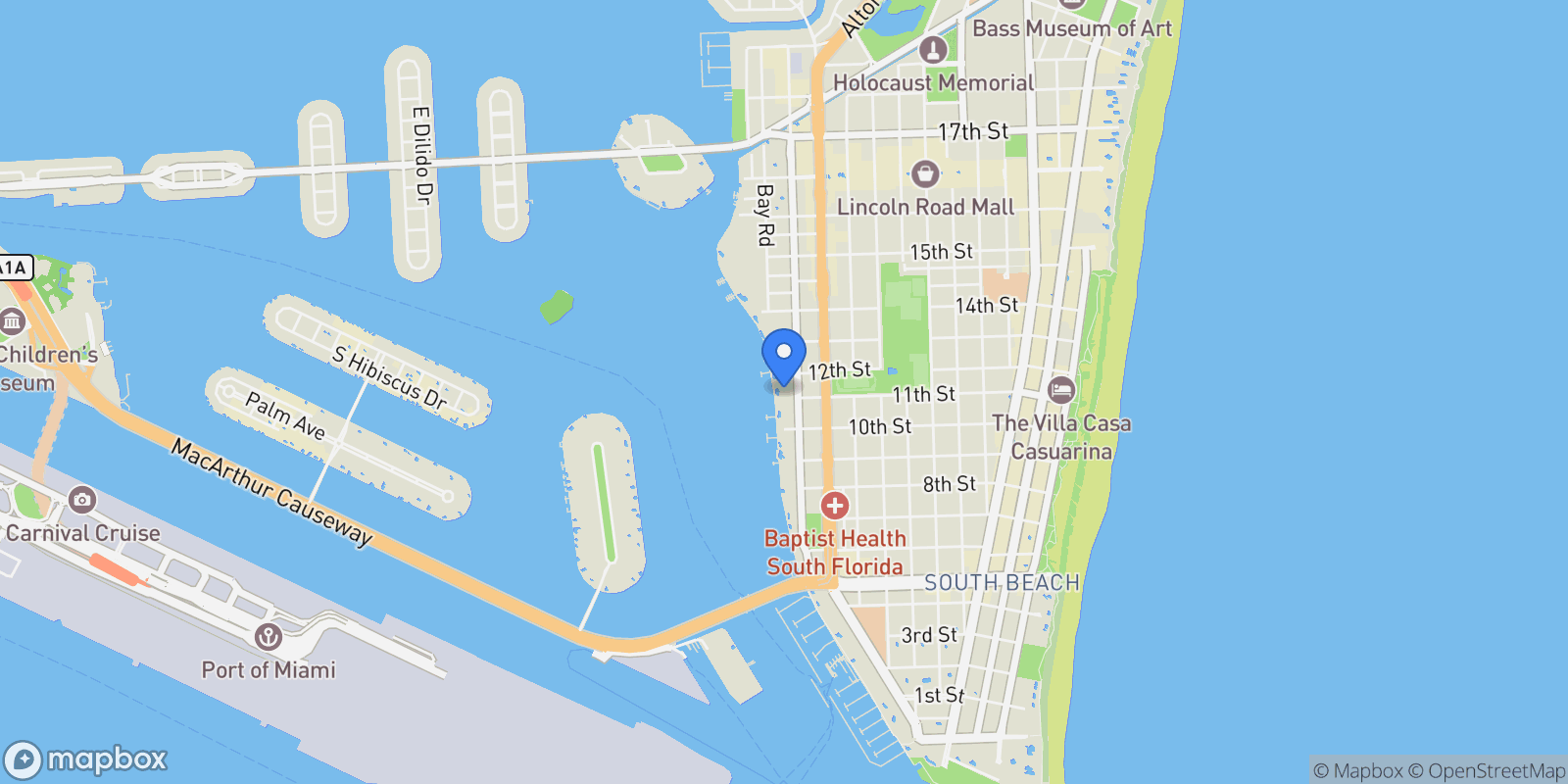 Map showing 1100 West  Ave 1024, Miami Beach, Florida, United States.