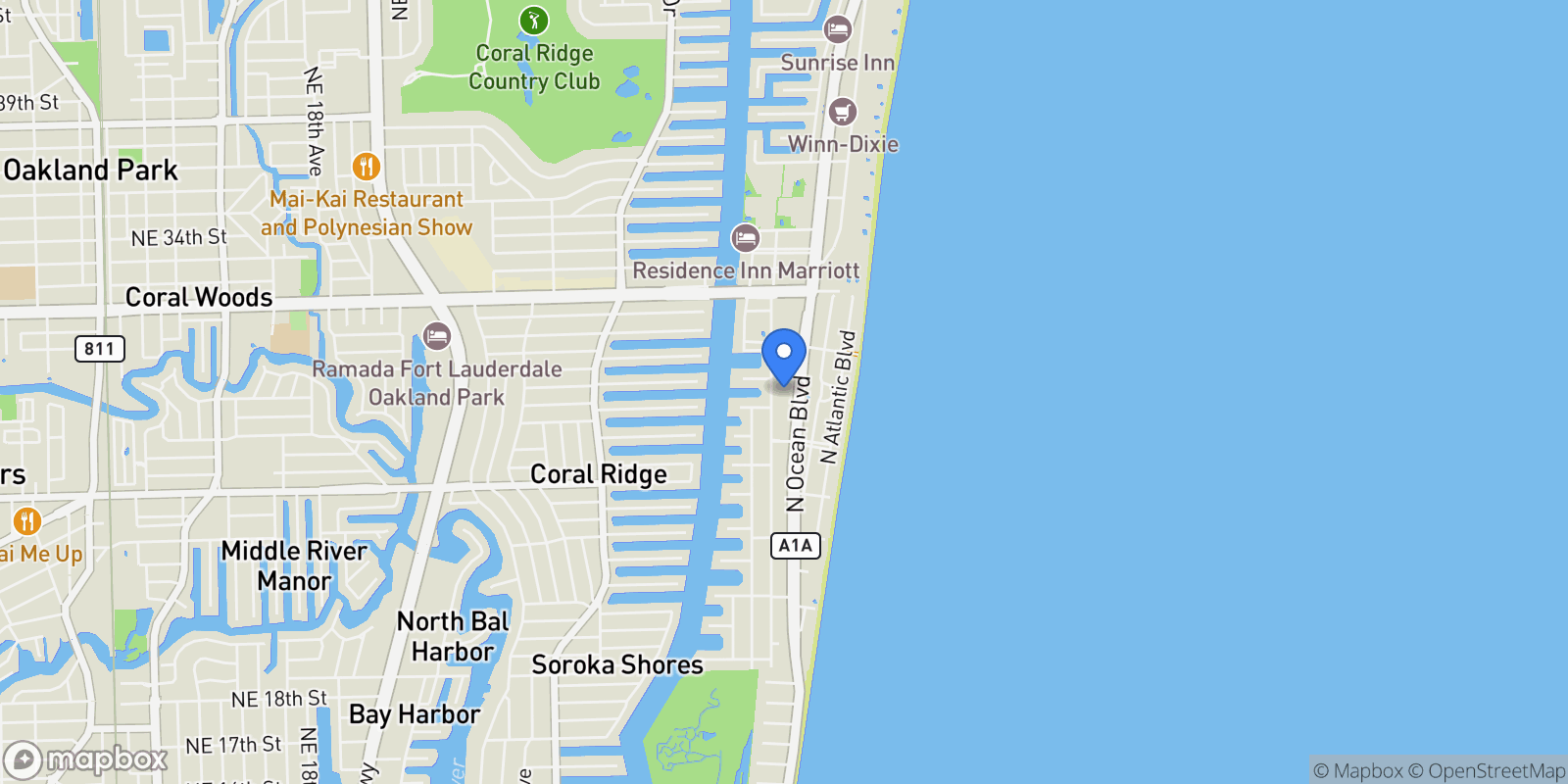 Map showing 2831 N Ocean Blvd 308N, Fort Lauderdale, Florida, United States.