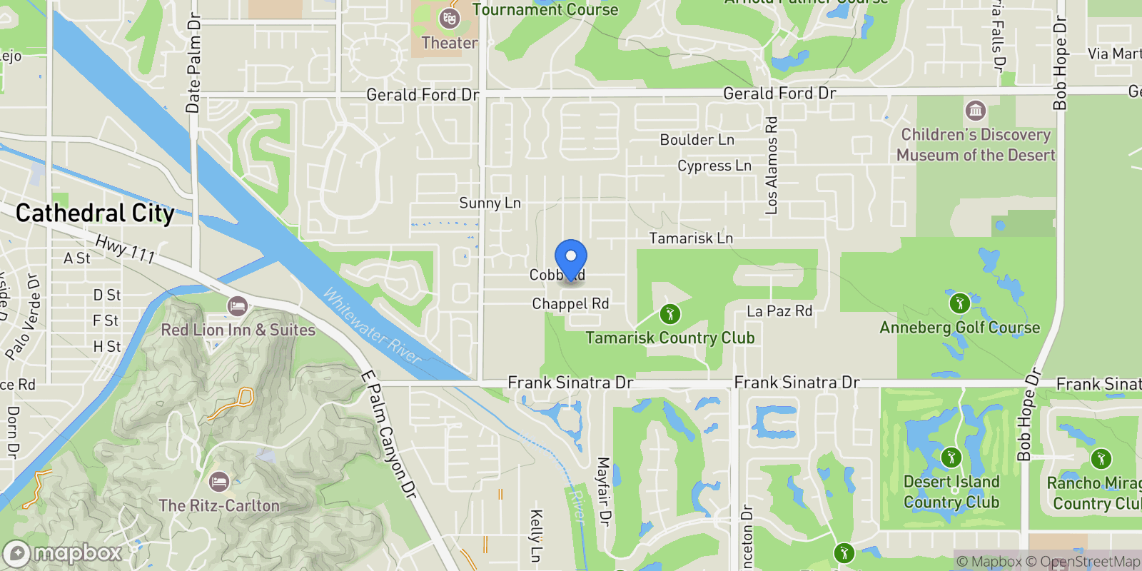 Map showing 70320 Mottle Circle, Rancho Mirage, California, United States.