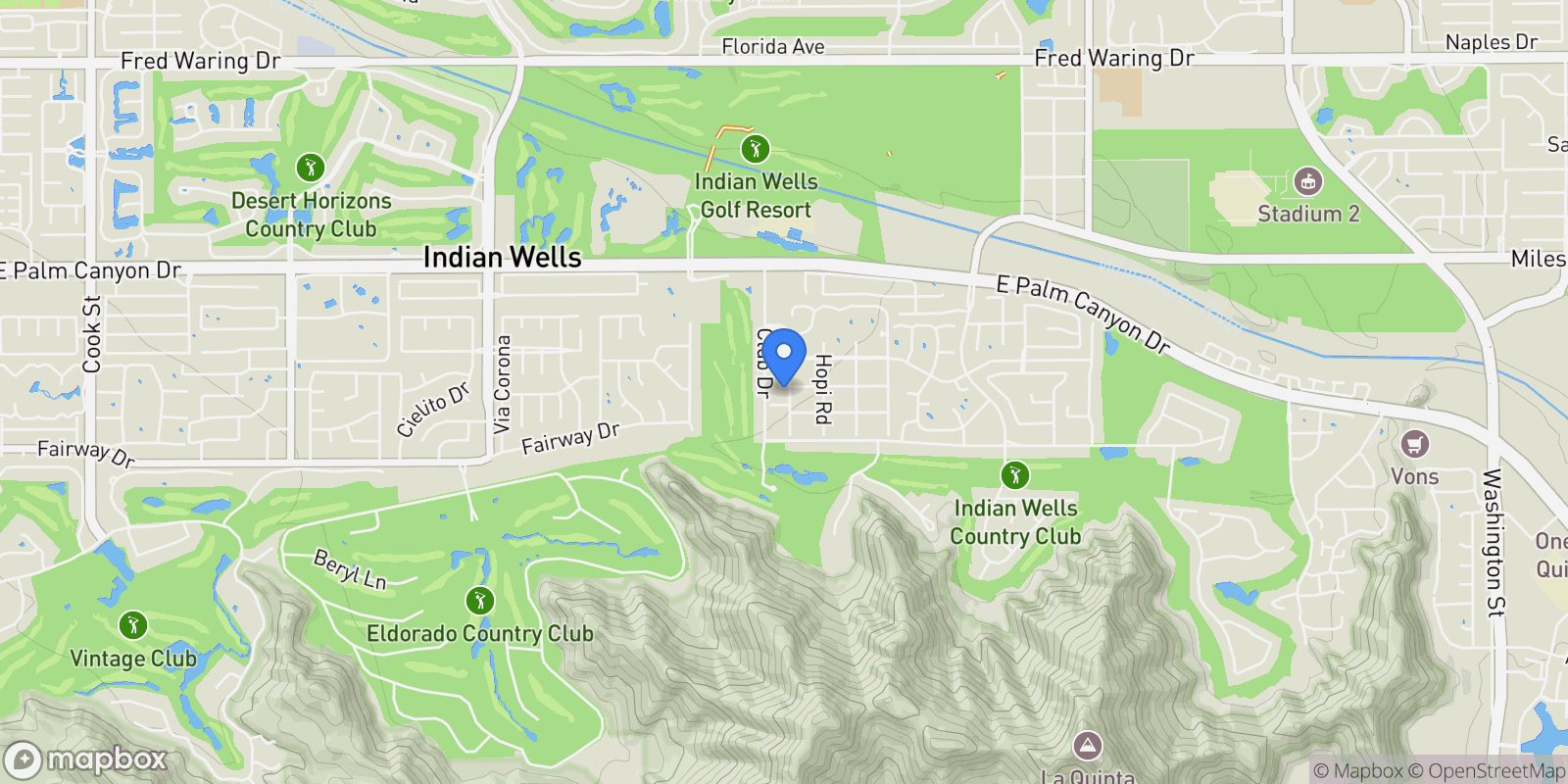 Map showing 45705 Pawnee Road, Indian Wells, California, United States.