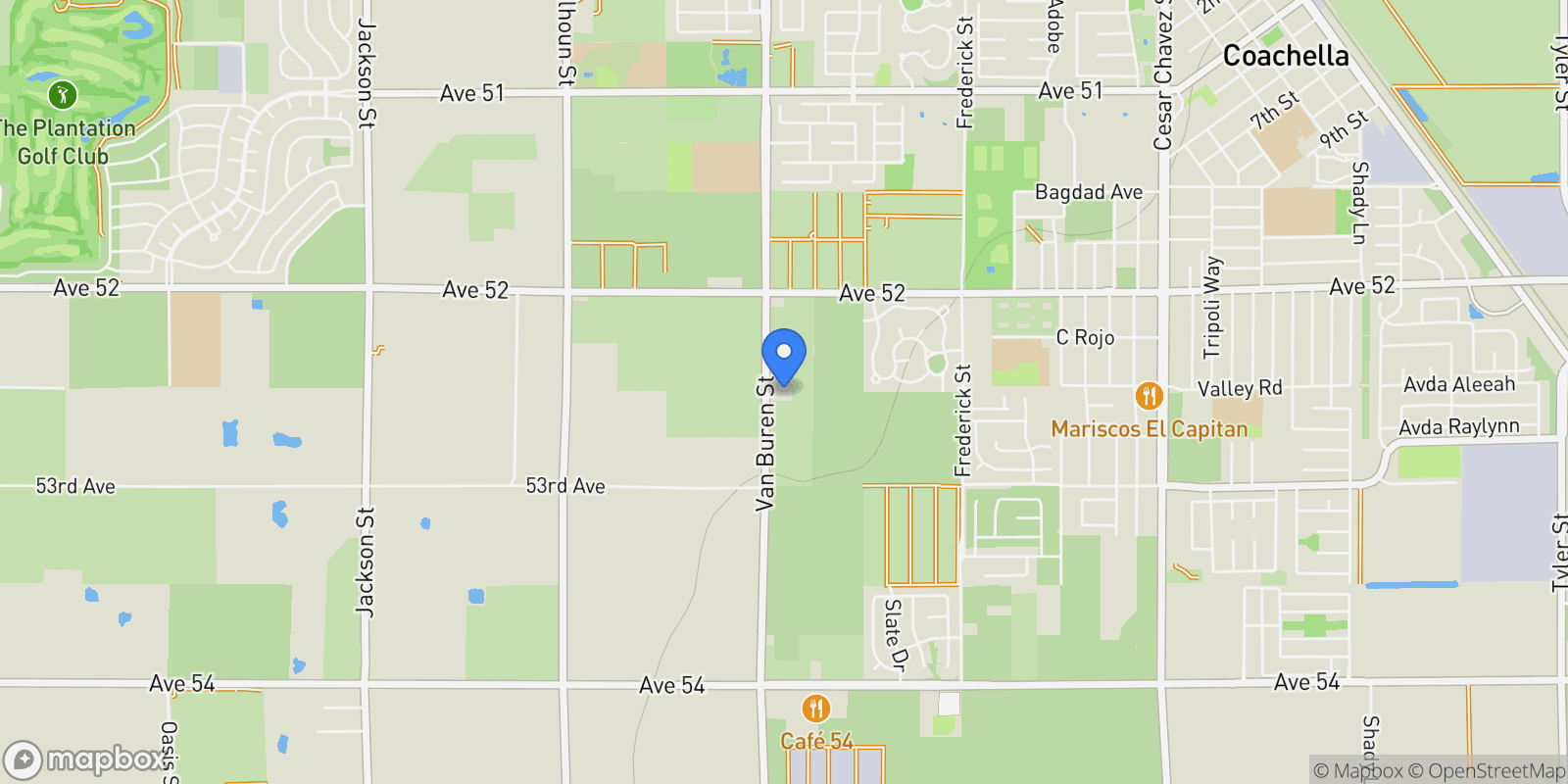 Map showing 52500 Van Buren Street, Coachella, California, United States.