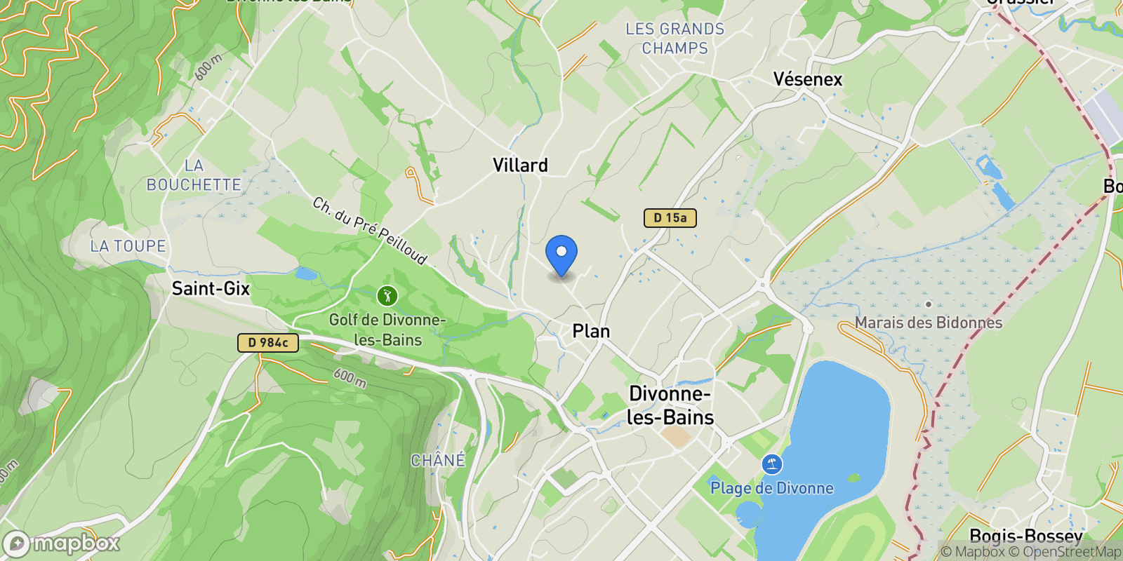 Map showing Divonne-les-Bains, Auvergne-Rhône-Alpes, France.
