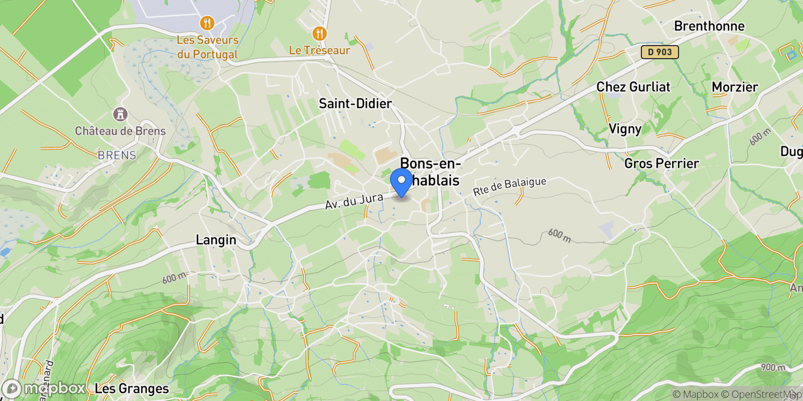 Map showing Bons-en-Chablais, Auvergne-Rhône-Alpes, France.