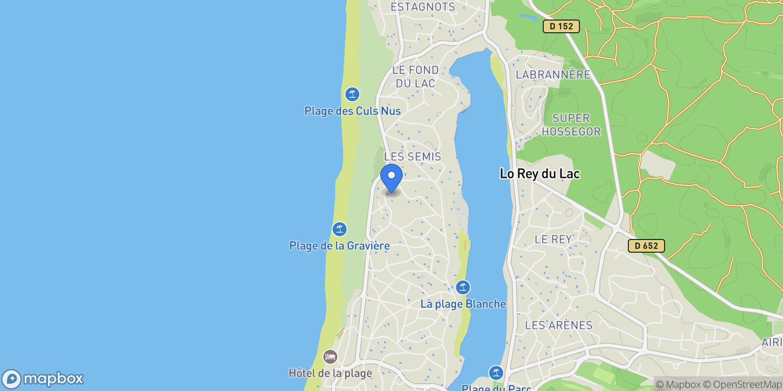 Map showing Hossegor, Nouvelle-Aquitaine, France.