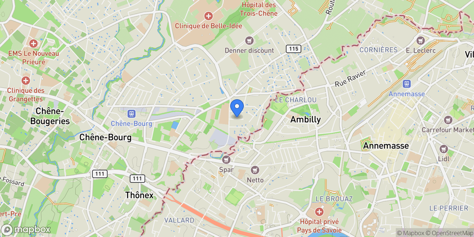 Map showing Thônex, Genève, Switzerland.