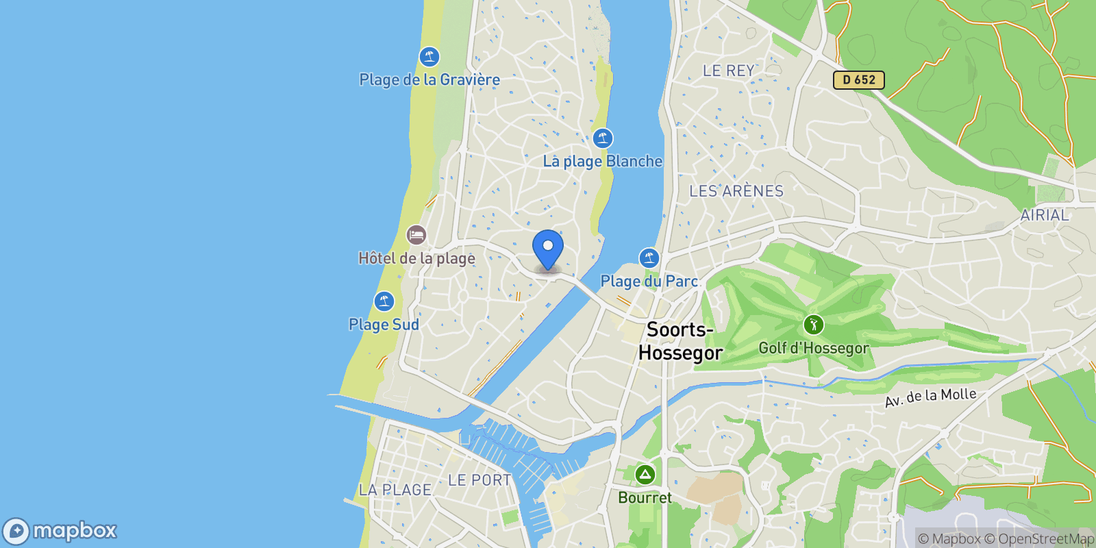 Map showing Hossegor, Nouvelle-Aquitaine, France.