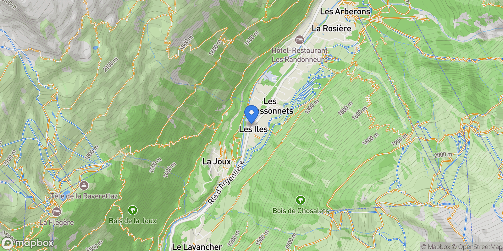 Map showing Chamonix, Auvergne-Rhône-Alpes, France.
