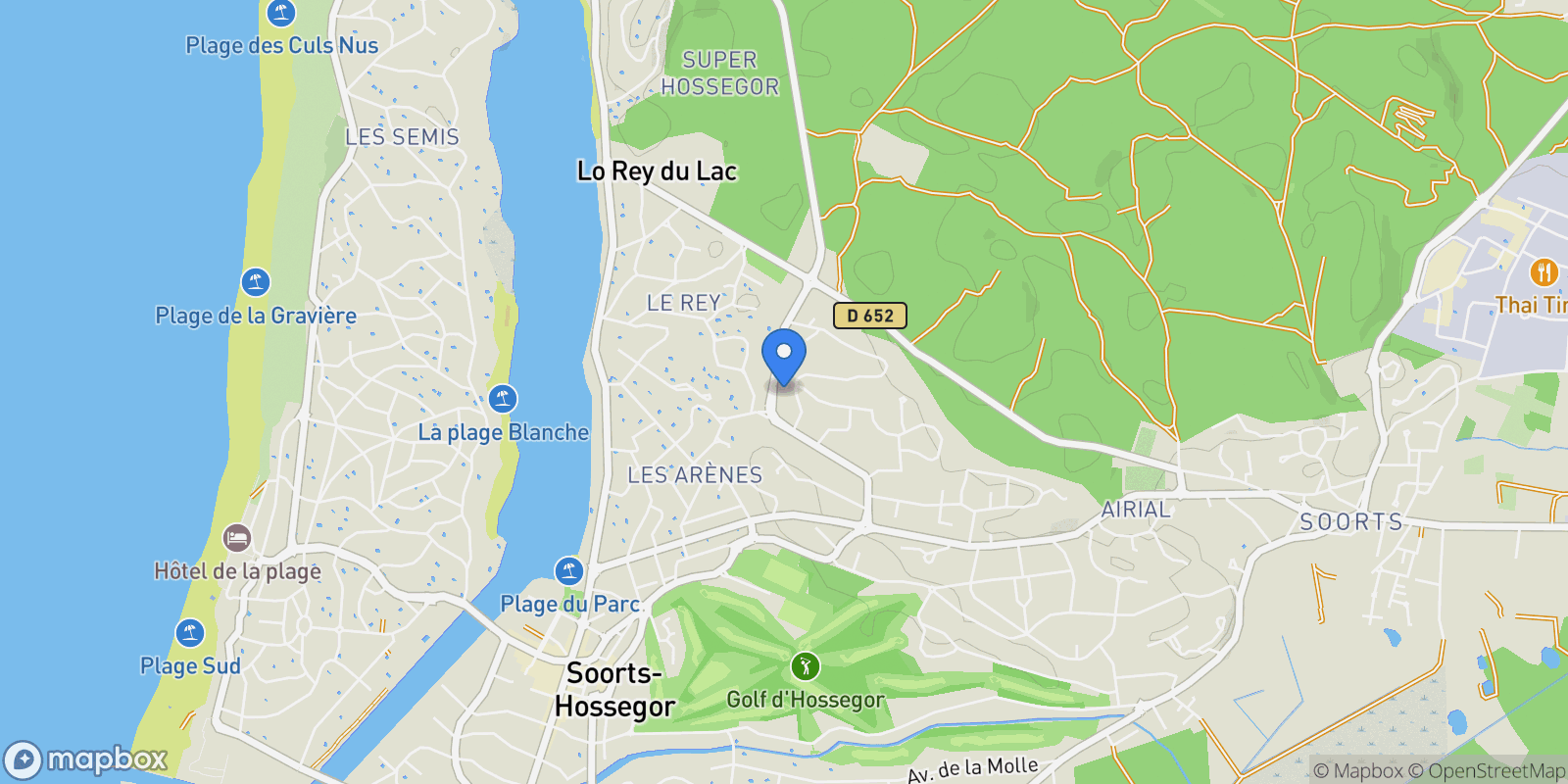 Map showing Hossegor, Nouvelle-Aquitaine, France.