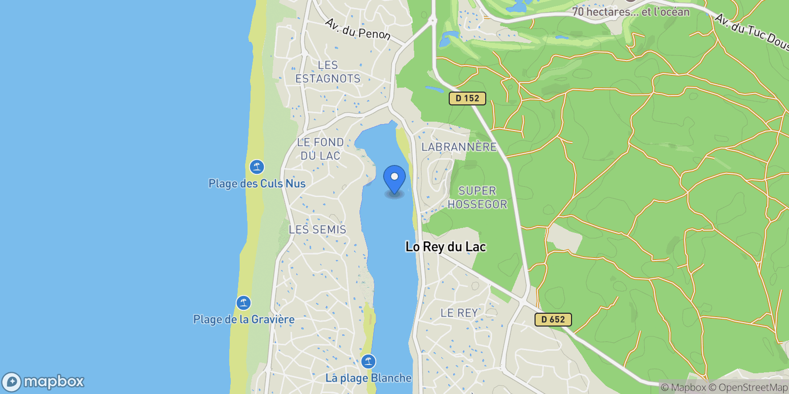 Map showing Hossegor, Nouvelle-Aquitaine, France.