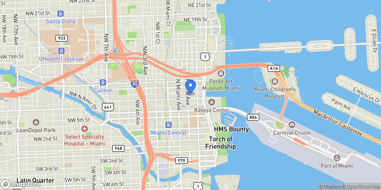 Map showing 851 NE 1st Ave 3611, Miami, Florida, United States.
