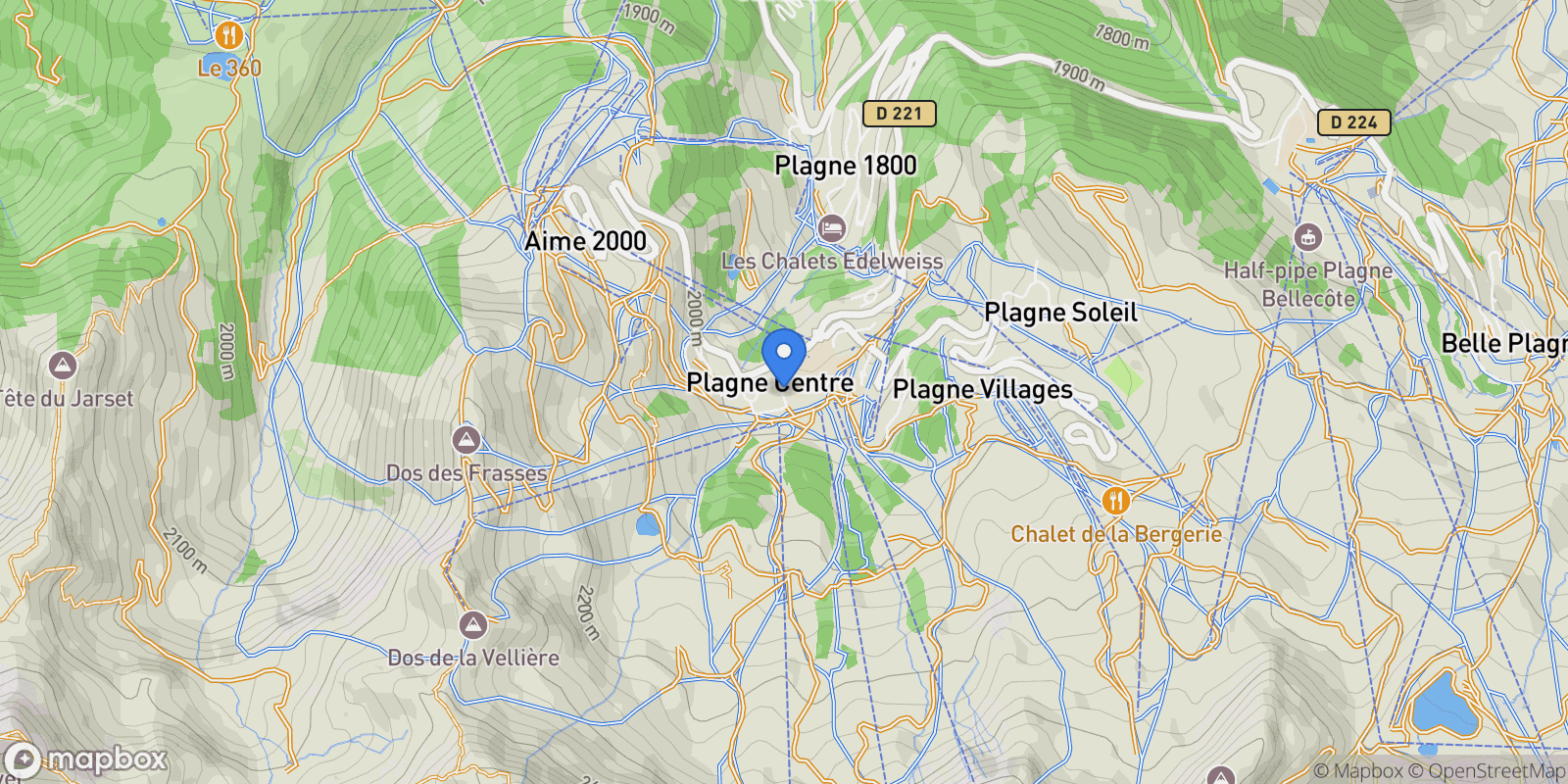 Map showing La Plagne-Tarentaise, Auvergne-Rhône-Alpes, France.