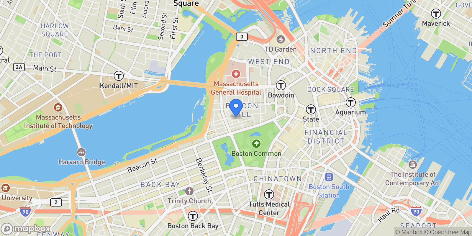 Map showing 90 Mount Vernon St, Boston, MA 02108, Boston, Massachusetts, United States.