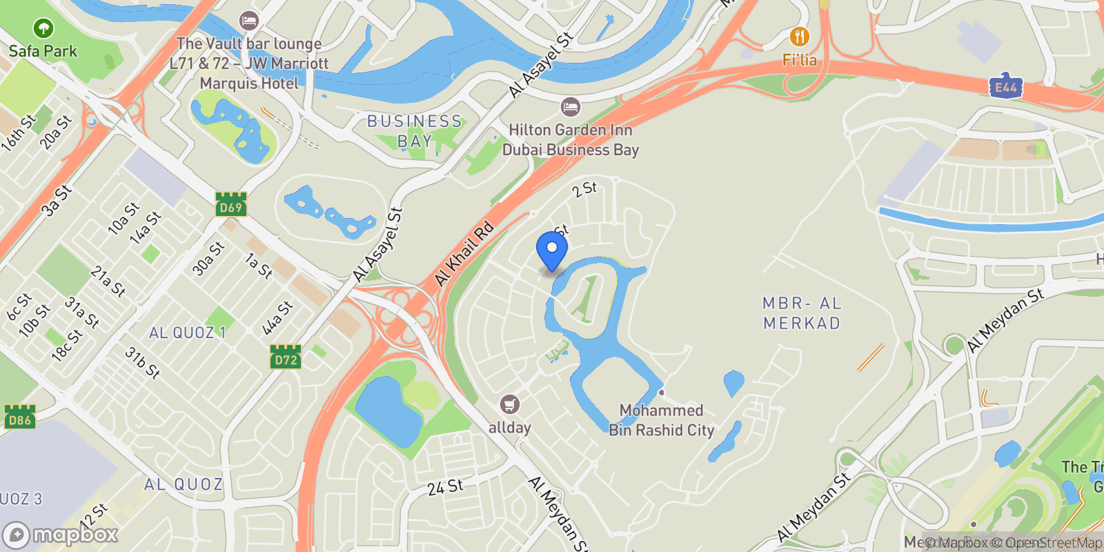 Map showing Dubai, District One, Dubai, Dubai, United Arab Emirates.