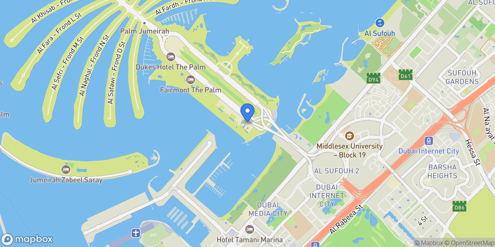 Map showing Dubai, FIVE Palm Jumeirah, Dubai, Dubai, United Arab Emirates.