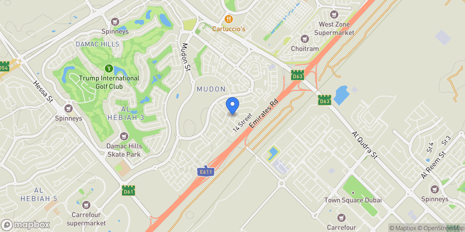 Map showing Dubai, Arabella Townhouses, Dubai, Dubai, United Arab Emirates.