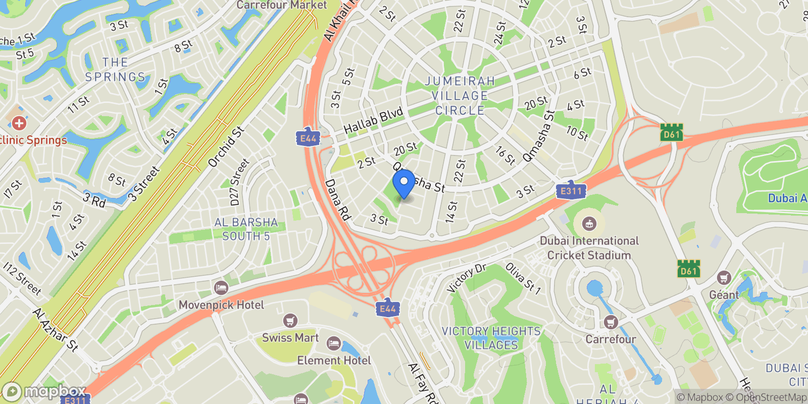 Map showing Dubai, Signature Villas XIV, Dubai, Dubai, United Arab Emirates.