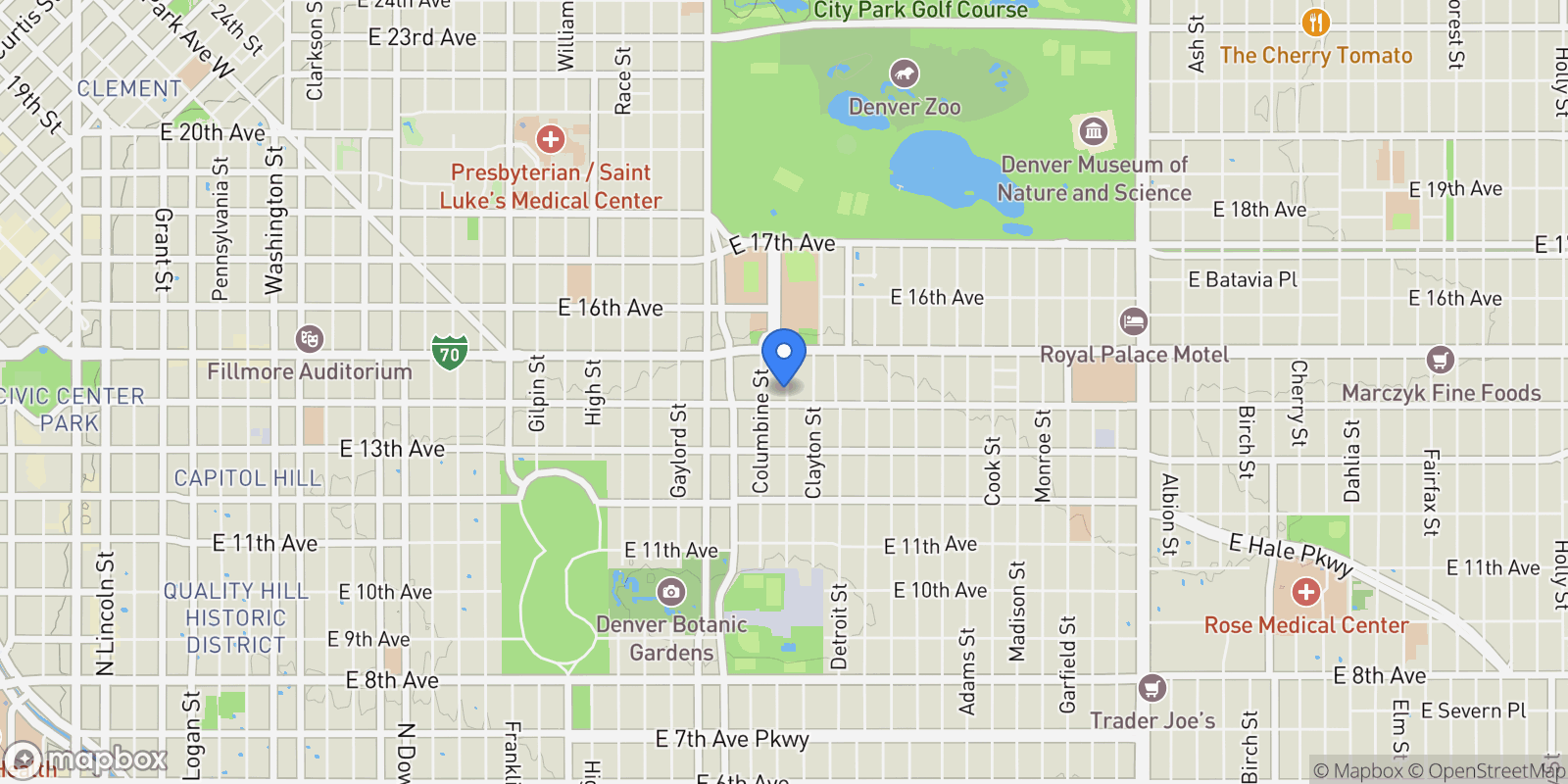 Map showing 1423 Elizabeth Street, Denver, Colorado, United States.