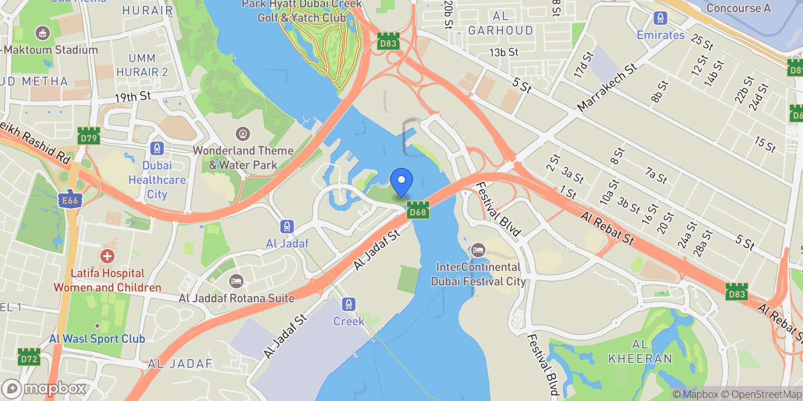 Map showing Dubai, D1 Tower, Dubai, Dubai, United Arab Emirates.