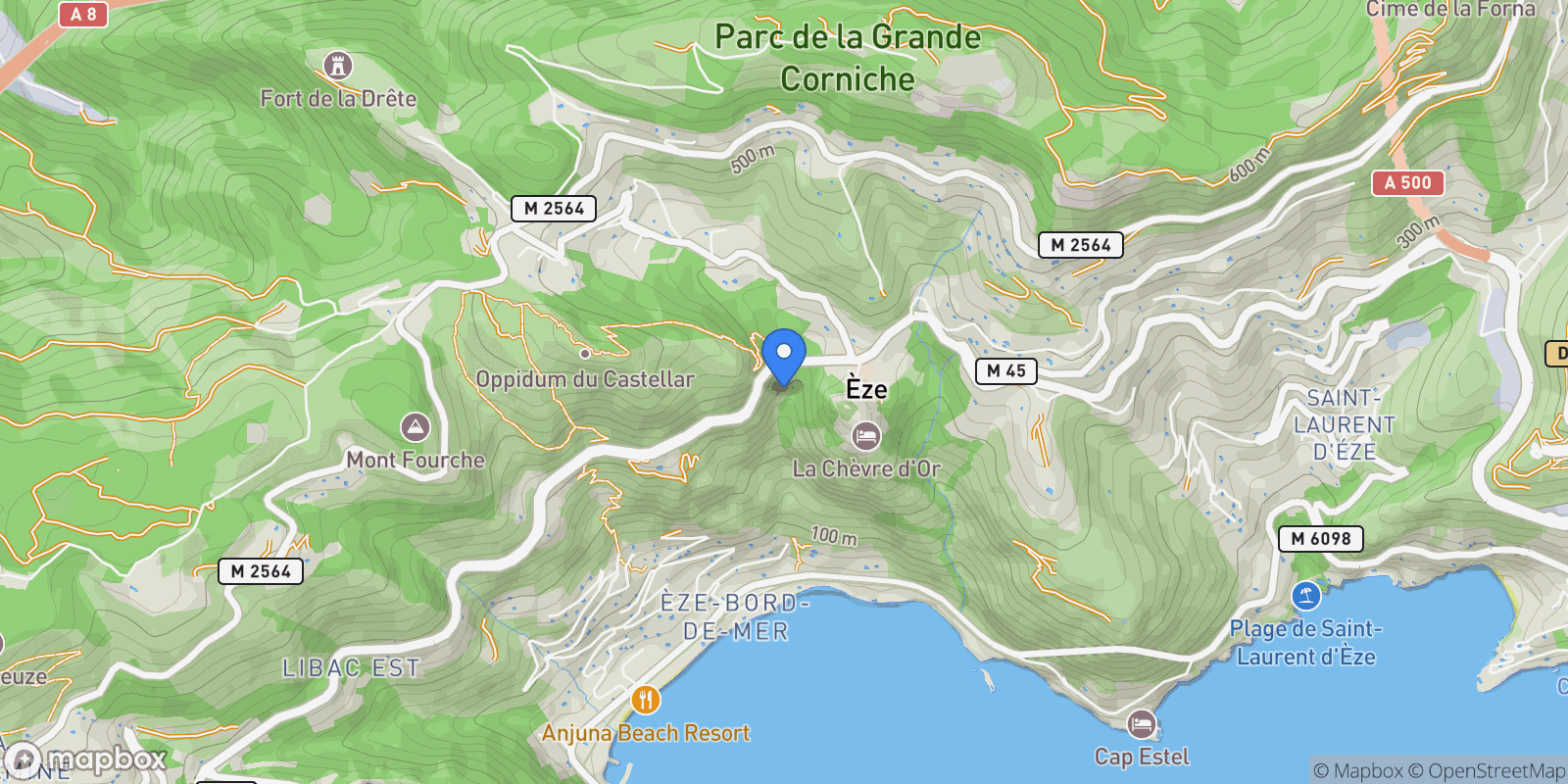 Map showing Èze, Provence-Alpes-Côte d'Azur, France.