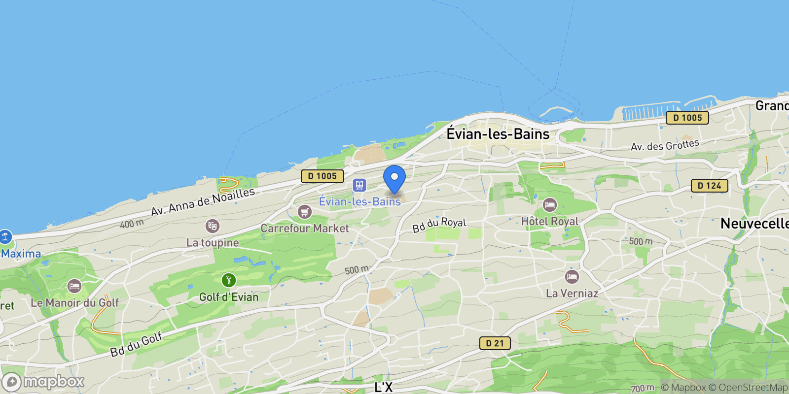 Map showing Évian-les-Bains, Auvergne-Rhône-Alpes, France.
